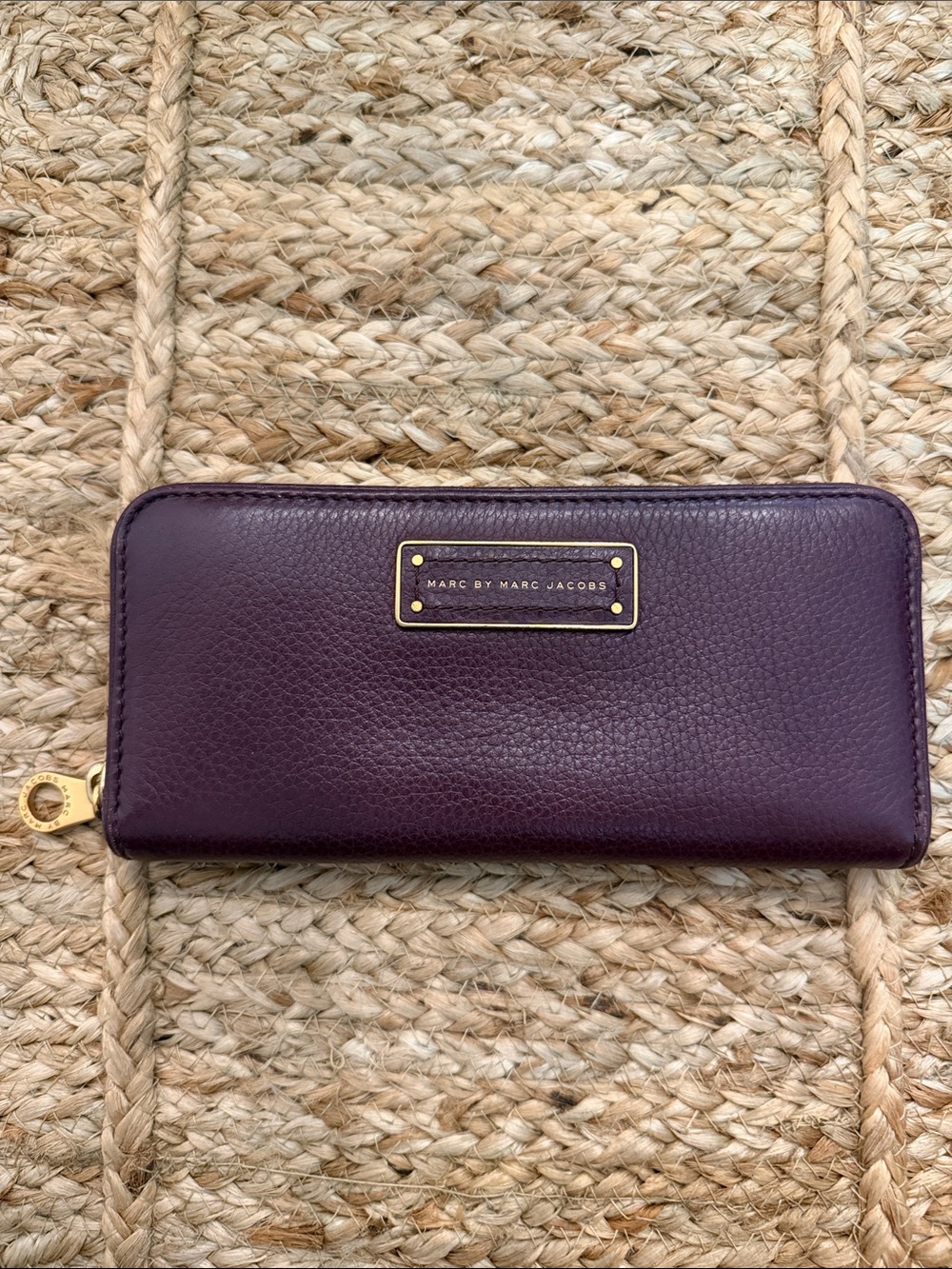 Marc by Marc Jacobs Deep Plum Pebbled Leather Zip Wallet with Gold Hardware